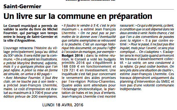 20160418-Courrier-Un livre sur la commune en préparation