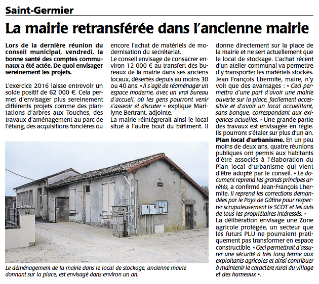 20170321-Courrier-La mairie retransférée dans l'ancienne mairie