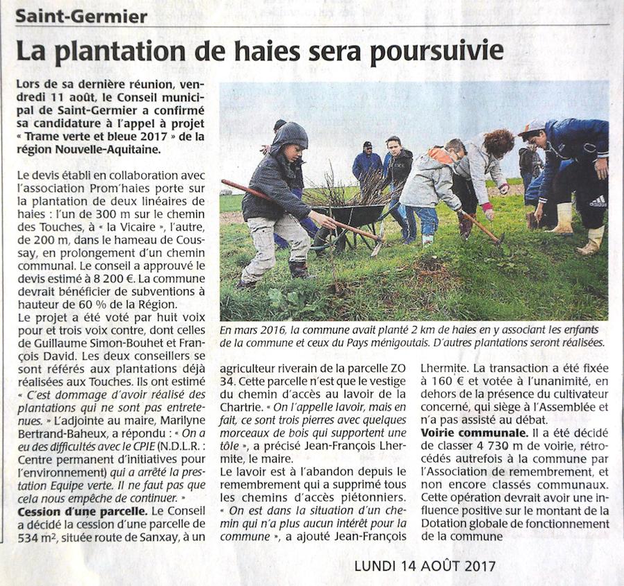 20170814-Courrier-La plantation de haies sera poursuivie
