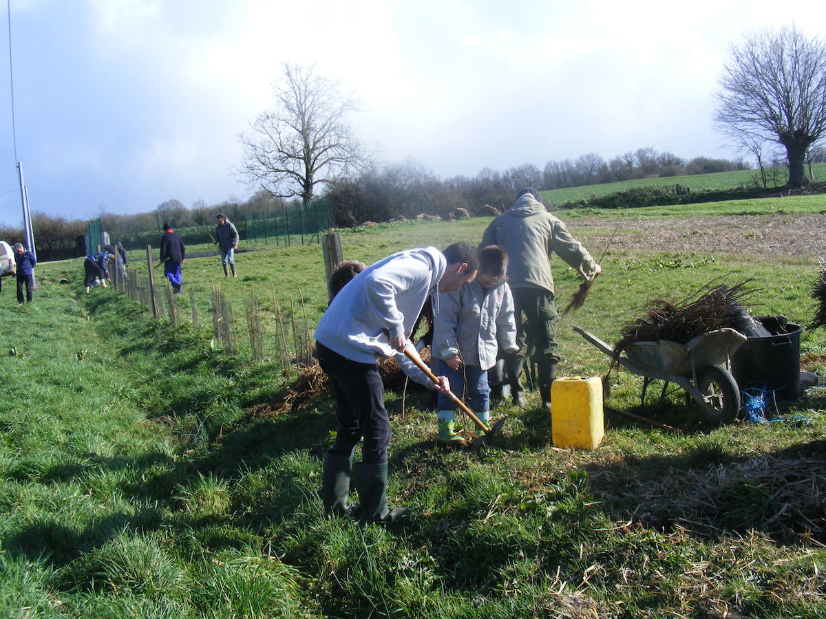 St Germier (79340)-2 mars 2016-Mobilisation du village, de la région APCL, du CPIE Gâtine Poitevine et du CSC des Forges autour du chantier de plantation de haies © Francis Glorie