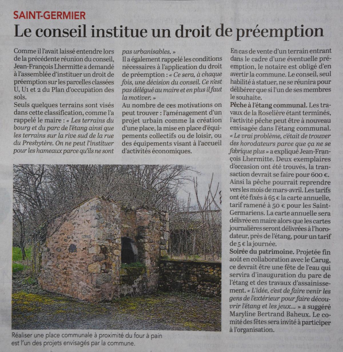 20180112-Courrier-Le conseil institue le droit de préemption