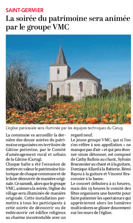 20180829-Courrier-La soirée du patrimoine sera animée par le groupe VMC
