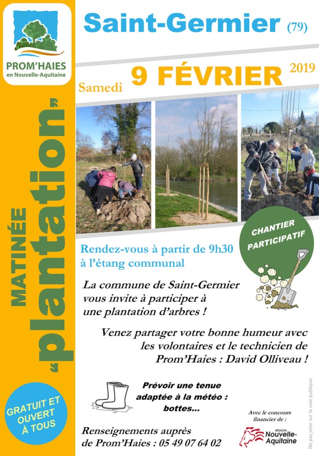 Samedi 9 février : on plante des arbres à l’étang de St-Germier (79)
