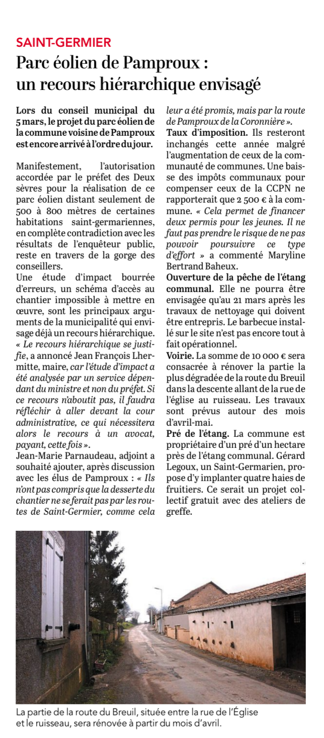 20210311-Courrier-Parc éolien de Pamproux un recours hiérarchique envisagé